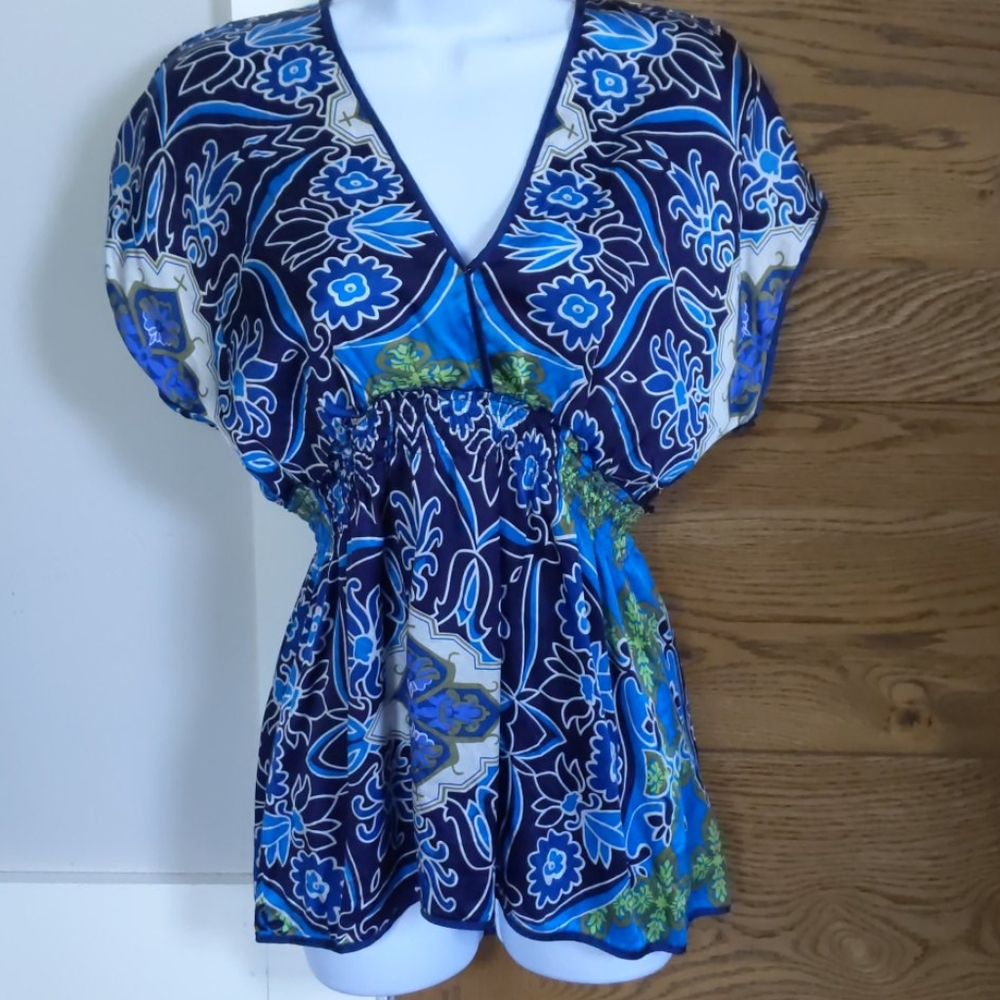 Hale Bob Cabana Blue Patterned Top